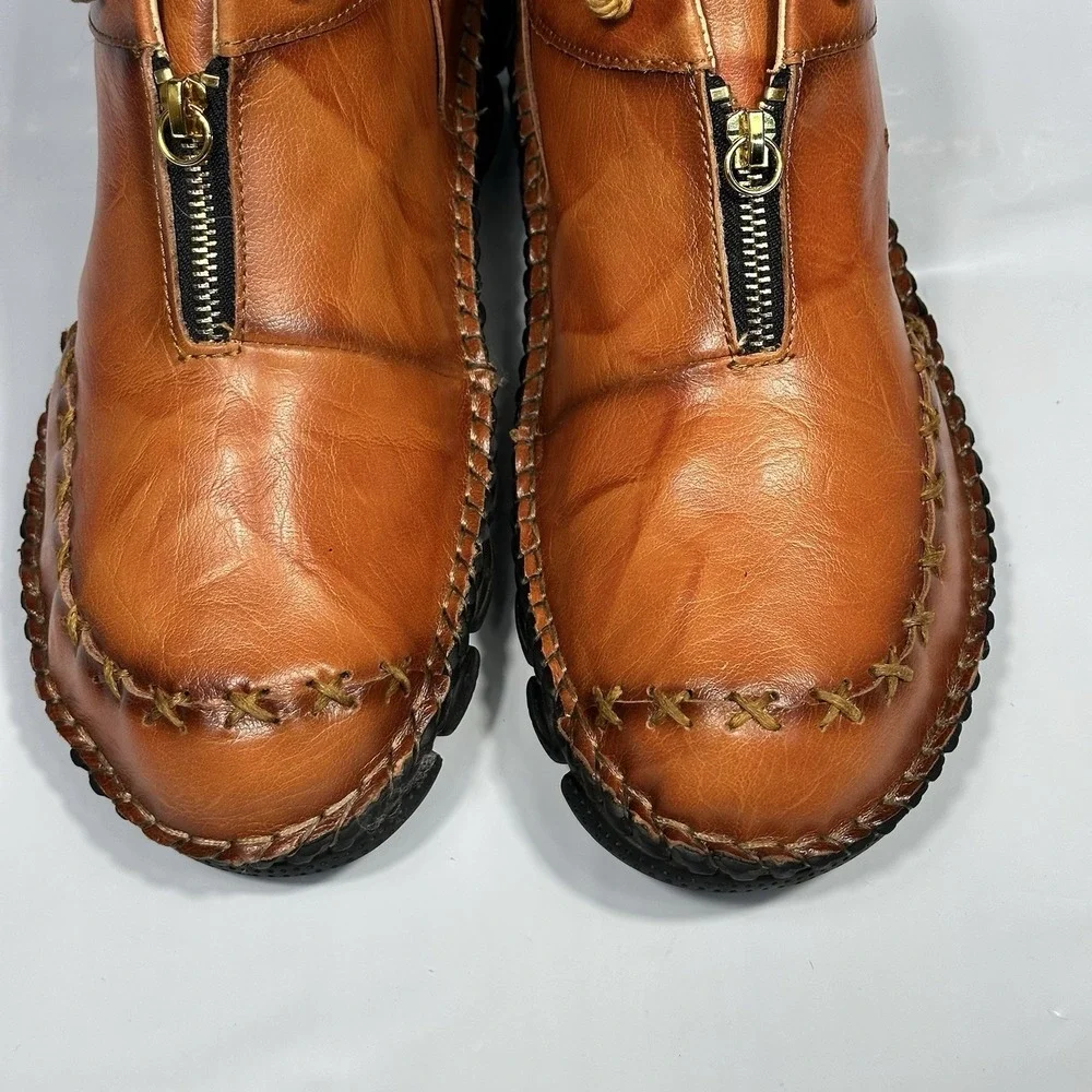 Men Casual Shoes Handmade Leather Size 11-11.5 Brown Chukka Zip Nonslip Ankle